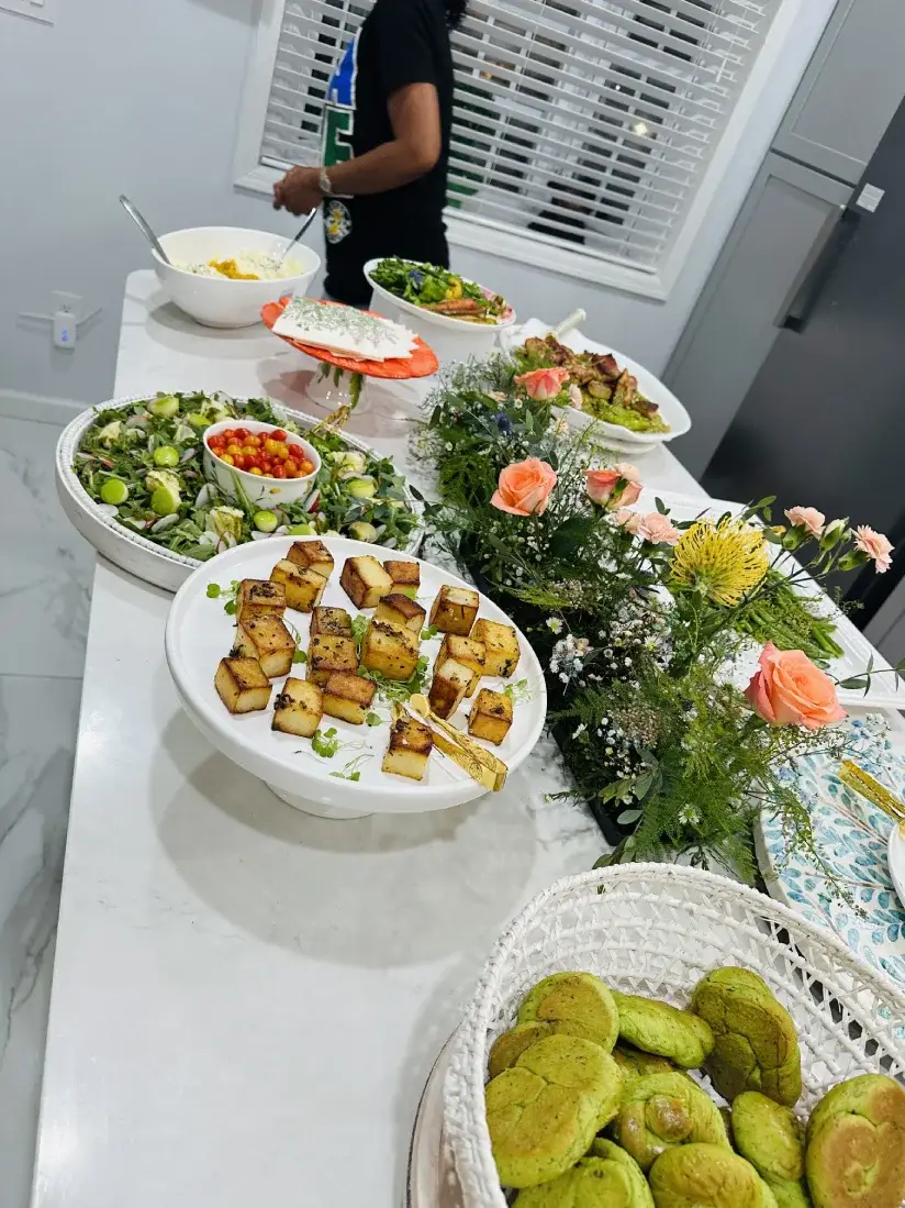 Colorful buffet spread at Bamboo Island Catering event