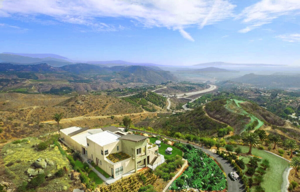 Drone view of Dragon Point Villa, a preferred catering venue in Riverside County for Bamboo Island Catering.