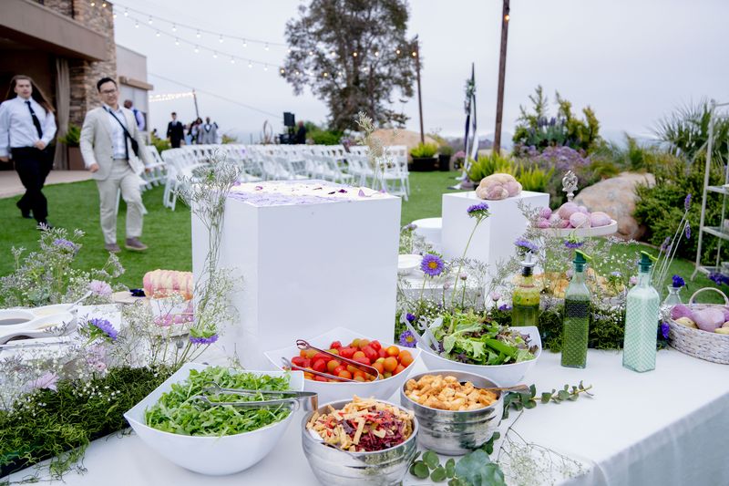 A fresh outdoor salad bar, part of our wedding catering services in the Inland Empire.